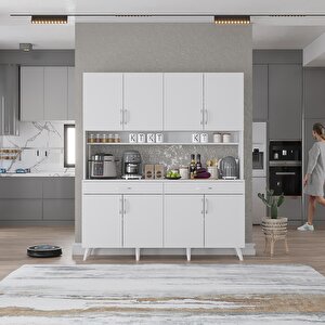 Denze Kahve Köşesi Çok Amaçlı Dolap Kiler Mutfak Dolabı Beyaz 140cm - Montaj Dahil