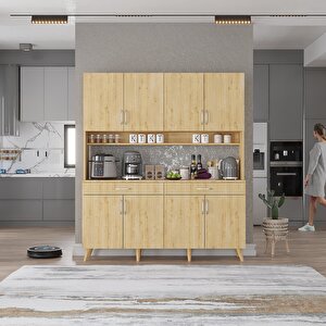 Denze Kahve Köşesi Çok Amaçlı Dolap Kiler Mutfak Dolabı Meşe 140cm - Montaj Dahil