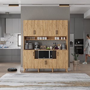 Nora Kahve Köşesi Çok Amaçlı Dolap Kiler Mutfak Dolabı Çam 140cm - Montaj Dahil