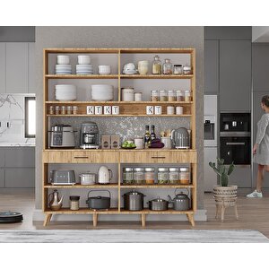 Denze Kahve Köşesi Çok Amaçlı Dolap Kiler Mutfak Dolabı Çam 160cm - Montaj Dahil