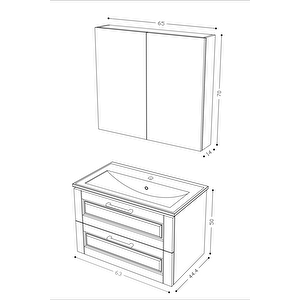 Teta Home Savora 65 Cm Mdf Gövde Membran Kapak Banyo Dolabı Seti