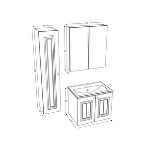 Teta Home Pekin 65 Cm Mdf Gövde Membran Kapak Banyo Dolabı Seti + Boy Dolabı