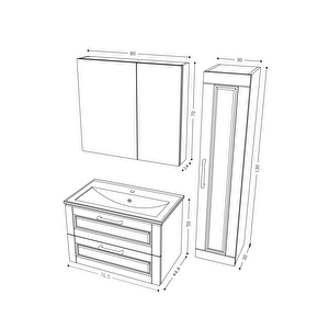 Teta Home Savora 80 Cm Mdf Gövde Membran Kapak Banyo Dolabı Seti + Boy Dolabı