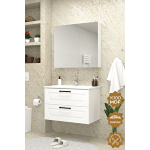 Savora 65 Cm Mdf Gövde Membran Kapak Banyo Dolabı Seti Beyaz