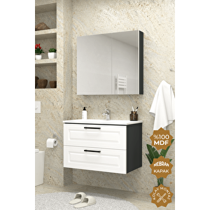 Savora 65 Cm Mdf Gövde Membran Kapak Banyo Dolabı Seti Antrasit Beyaz