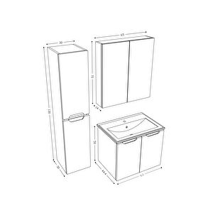 Teta Home Astana 65 Cm Mdf Gövde Membran Kapak Banyo Dolabı Seti + Boy Dolabı