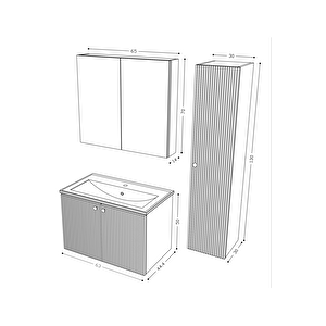 Teta Home Torino 65 Cm Mdf Gövde Membran Kapak Banyo Dolabı Seti + Boy Dolabı