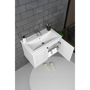 Pekin 80 Cm Mdf Gövde Membran Kapak Banyo Dolabı Seti + Boy Dolabı Beyaz