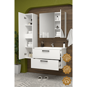 Havana 80 Cm Mdf Gövde Membran Kapak Banyo Dolabı Seti + Boy Dolabı 1000 Beyaz