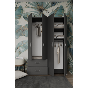 Mavera 4 Kapaklı 2 Çekmeceli Gardrop, 120 Cm, Antrasit Antrasit