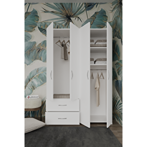 Mavera 4 Kapaklı 2 Çekmeceli Gardrop, 120 Cm, Beyaz Beyaz