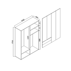 Mavera 4 Kapaklı 2 Çekmeceli Gardrop, 120 Cm, Beyaz