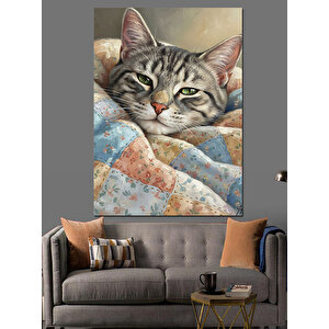 Uyuyan Kedi Tatlı Dinlenme Dekoratif Kanvas - Mdf Ahşap Tablo 100x140 cm