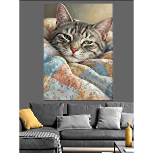Uyuyan Kedi Tatlı Dinlenme Dekoratif Kanvas - Mdf Ahşap Tablo 100x140 cm