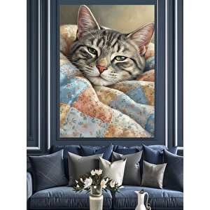 Uyuyan Kedi Tatlı Dinlenme Dekoratif Kanvas - Mdf Ahşap Tablo 100x140 cm