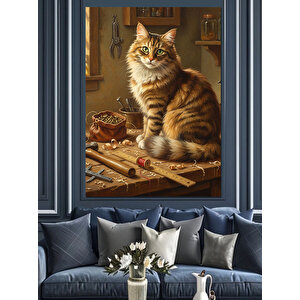 Kahverengi Kedi Dinleniyor Dekoratif Kanvas - Mdf Ahşap Tablo 50x70 cm