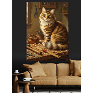 Kahverengi Kedi Dinleniyor Dekoratif Kanvas - Mdf Ahşap Tablo 50x70 cm