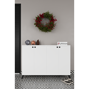 Artemis 4 Kapaklı 3 Raflı Ayakkabılık Beyaz Beyaz