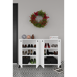 Artemis 4 Kapaklı 3 Raflı Ayakkabılık Beyaz Beyaz