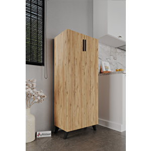 Kayra 2 Kapaklı 5 Raflı Boy Dolabı Çok Amaçlı Dolap Kiler Dolabı Mutfak Dolabı, Atlantik Çam Atlantik Çam