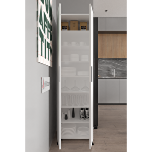 Aras 2 Kapaklı 8 Raflı Boy Dolabı Çok Amaçlı Dolap Kiler Dolabı Mutfak Dolabı Beyaz Beyaz