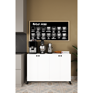 Vista Kahve Köşesi 4 Kapaklı Çok Amaçlı Dolap Kiler Mutfak Dolabı Beyaz Beyaz