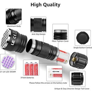 Valkyrie 21 Led 395nm Güneş Işığı Eltraviyole Uv El Feneri - Siyah Fener - Evcil Hayvan Otel Ev Temizlik Para Taş Mücevherat