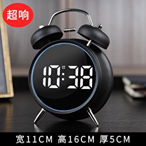 Valkyrie Led Ekranlı Analog Alarmlı Masa Saati Çalar Saat Pil Dereceli Çift Alarmlı Dijital Saat Siyah