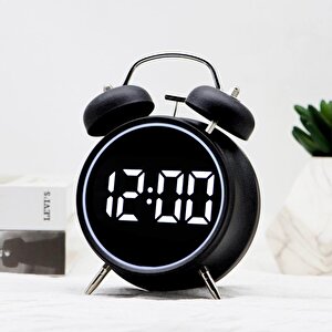 Valkyrie Led Ekranlı Analog Alarmlı Masa Saati Çalar Saat Pil Dereceli Çift Alarmlı Dijital Saat Siyah