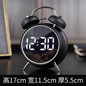 Valkyrie Led Ekranlı Analog Alarmlı Masa Saati Çalar Saat Pil Dereceli Çift Alarmlı Dijital Saat Siyah