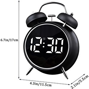 Valkyrie Led Ekranlı Analog Alarmlı Masa Saati Çalar Saat Pil Dereceli Çift Alarmlı Dijital Saat Siyah