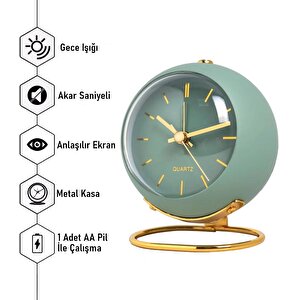 Valkyrie Akar Saniyeli Işıklı Metal Gold Dijital Masa Saati Alarmlı Yeşil
