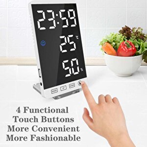 Valkyrie Aynalı Led Dereceli Nem Ölçer Alarmlı Masa Saati Beyaz