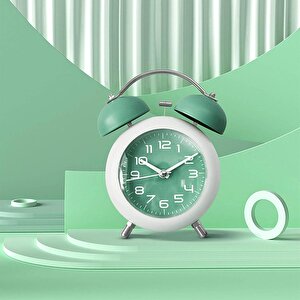 Valkyrie Akar Saniyeli Analog Yüksek Sesli Şirin Masa Saati Alarmlı Işıklı Dakik Çift Çanlı Yeşil