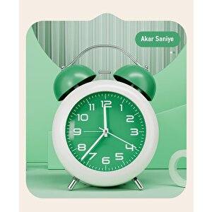 Valkyrie Akar Saniyeli Analog Yüksek Sesli Şirin Masa Saati Alarmlı Işıklı Dakik Çift Çanlı Yeşil