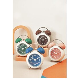 Valkyrie Akar Saniyeli Analog Yüksek Sesli Şirin Masa Saati Alarmlı Işıklı Dakik Çift Çanlı Yeşil