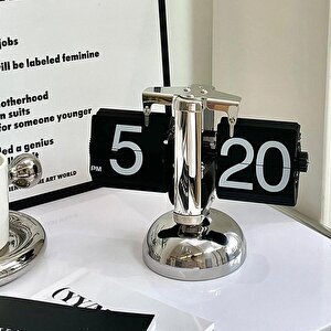 Retro Metanik Yaprak Saat Ev Ofis Masa Saati Paslanmaz Çelik Tek Bacak Siyah