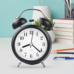 Valkyrie 16cm Büyük Boy Akar Saniyeli Alarm Çalar Saat - Nostaljik Masa Saati Siyah