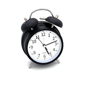 Valkyrie 16cm Büyük Boy Akar Saniyeli Alarm Çalar Saat - Nostaljik Masa Saati Siyah