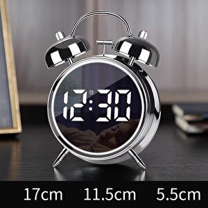 Valkyrie Led Ekranlı Analog Alarmlı Masa Saati Çalar Saat Pil Dereceli Çift Alarmlı Dijital Saat Gümüş