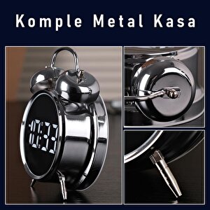 Valkyrie Led Ekranlı Analog Alarmlı Masa Saati Çalar Saat Pil Dereceli Çift Alarmlı Dijital Saat Gümüş