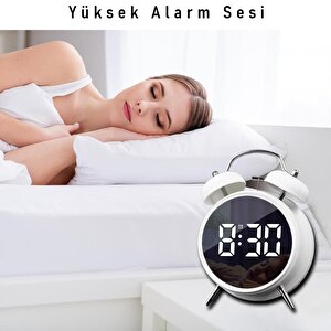 Valkyrie Led Ekranlı Analog Alarmlı Masa Saati Çalar Saat Pil Dereceli Çift Alarmlı Dijital Saat Beyaz