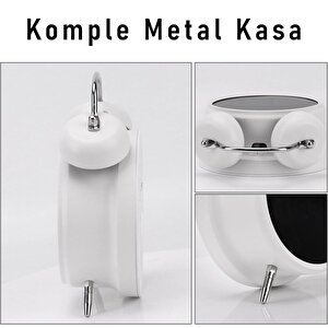 Valkyrie Led Ekranlı Analog Alarmlı Masa Saati Çalar Saat Pil Dereceli Çift Alarmlı Dijital Saat Beyaz