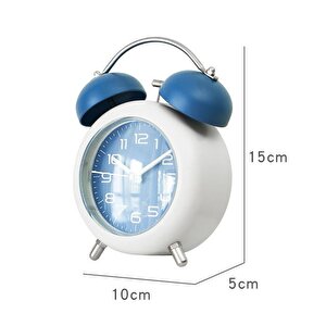 Valkyrie Akar Saniyeli Analog Yüksek Sesli Şirin Masa Saati Alarmlı Işıklı Dakik  Çift Çanlı Mavi