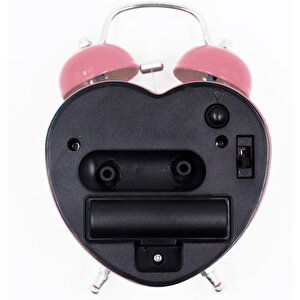 Valkyrie Akar Saniyeli Kalp Şeklinde Analog Çalar Saat Kalpli Alarmlı Yüksek Zil Sesli Işıklı Masa Saati Pembe