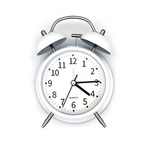 Valkyrie 16cm Büyük Boy Akar Saniyeli Alarm Çalar Saat - Nostaljik Masa Saati Beyaz