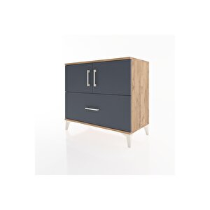 Hyperion Şifonyer 2 Raflı Tek Çekmeceli 2 Kapaklı 88x44x80 Çam-antrasit