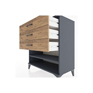 Hyperion Şifonyer Tek Raflı 3 Çekmeceli 88x44x96 Antrasit-çam