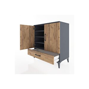 Hyperion Şifonyer 4 Raflı Tek Çekmeceli 2 Kapaklı 88x44x96 Antrasit-çam