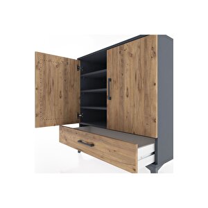 Hyperion Şifonyer 4 Raflı Tek Çekmeceli 2 Kapaklı 88x44x96 Antrasit-çam